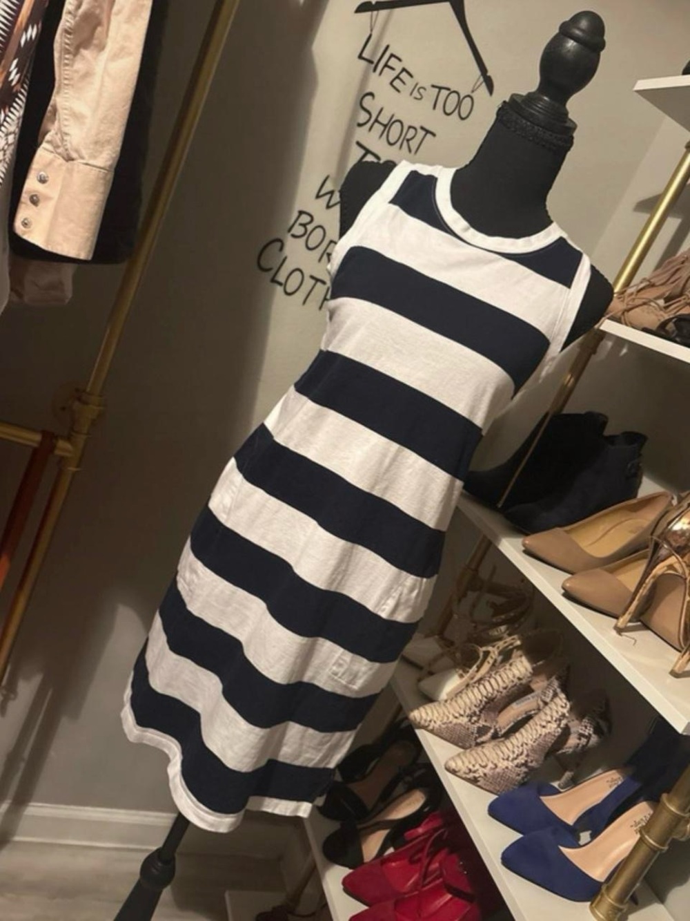 Old Navy Navy and White Striped Sleeveless Tank Dress